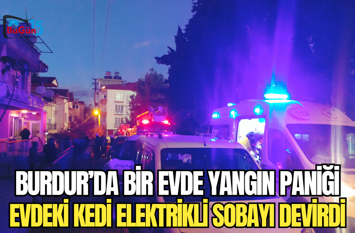 BURDUR'DA BİR EVDE YANGIN PANİĞİ EVDEKİ KEDİ ELEKTRİKLİ SOBAYI DEVİRDİ